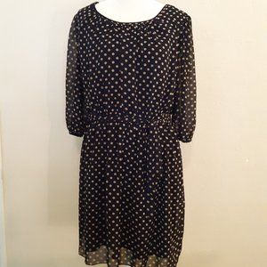 Enfocus Womans Fully Lined Blue Gold Dot Officecore Dress